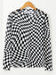 Women Checkered Mock Neck Long Sleeve Blouse nicholesgifts