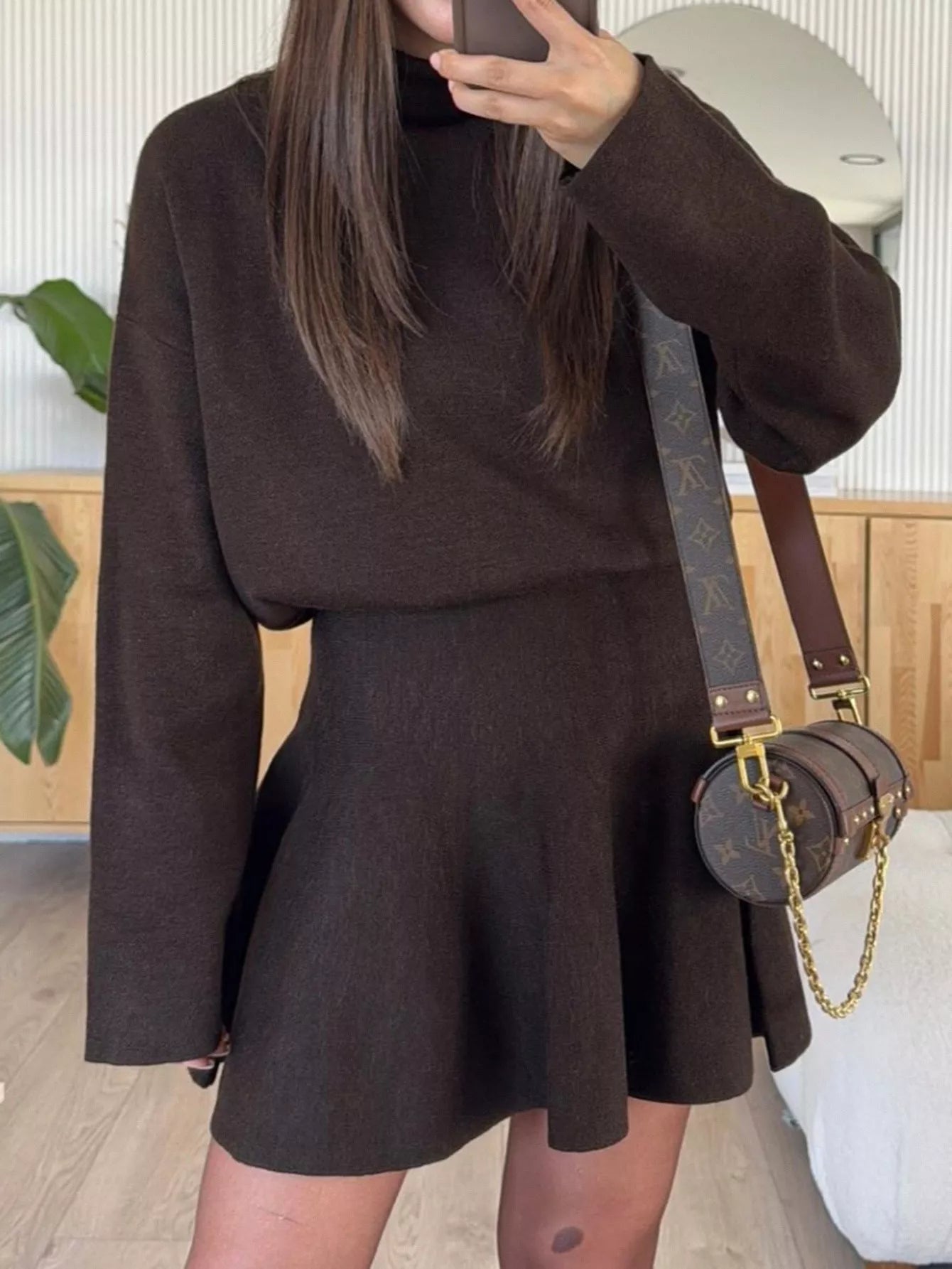Turtleneck Dropped Shoulder Sweater and Skirt Set nicholesgifts