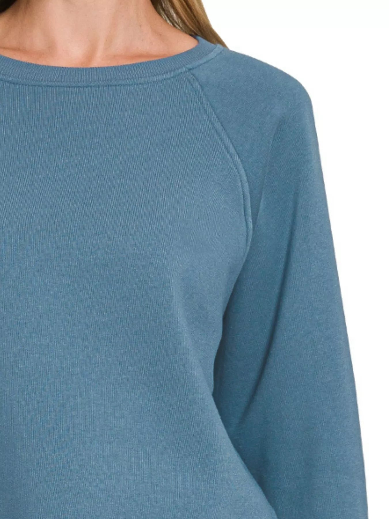 Zenana Fleece Raglan Round-Neck Sweatshirt Trendsi