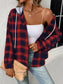 Plaid Drawstring Button Up Hooded Jacket nicholesgifts