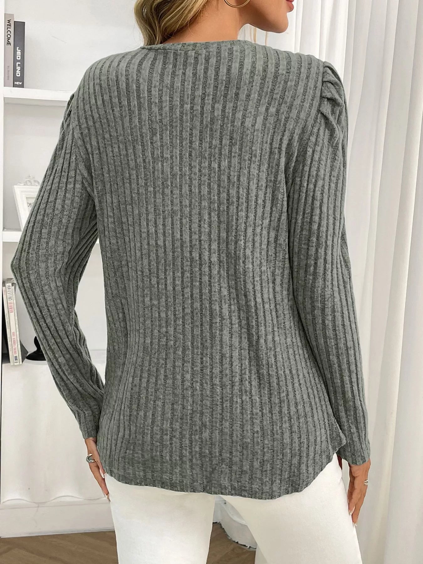 Round Neck Puff Sleeve T-Shirt Trendsi