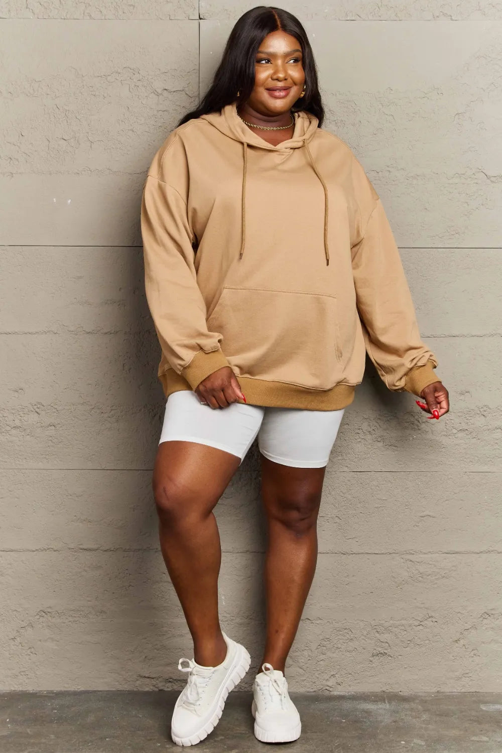 Full Size Long Sleeve Dropped Shoulder Hoodie Trendsi