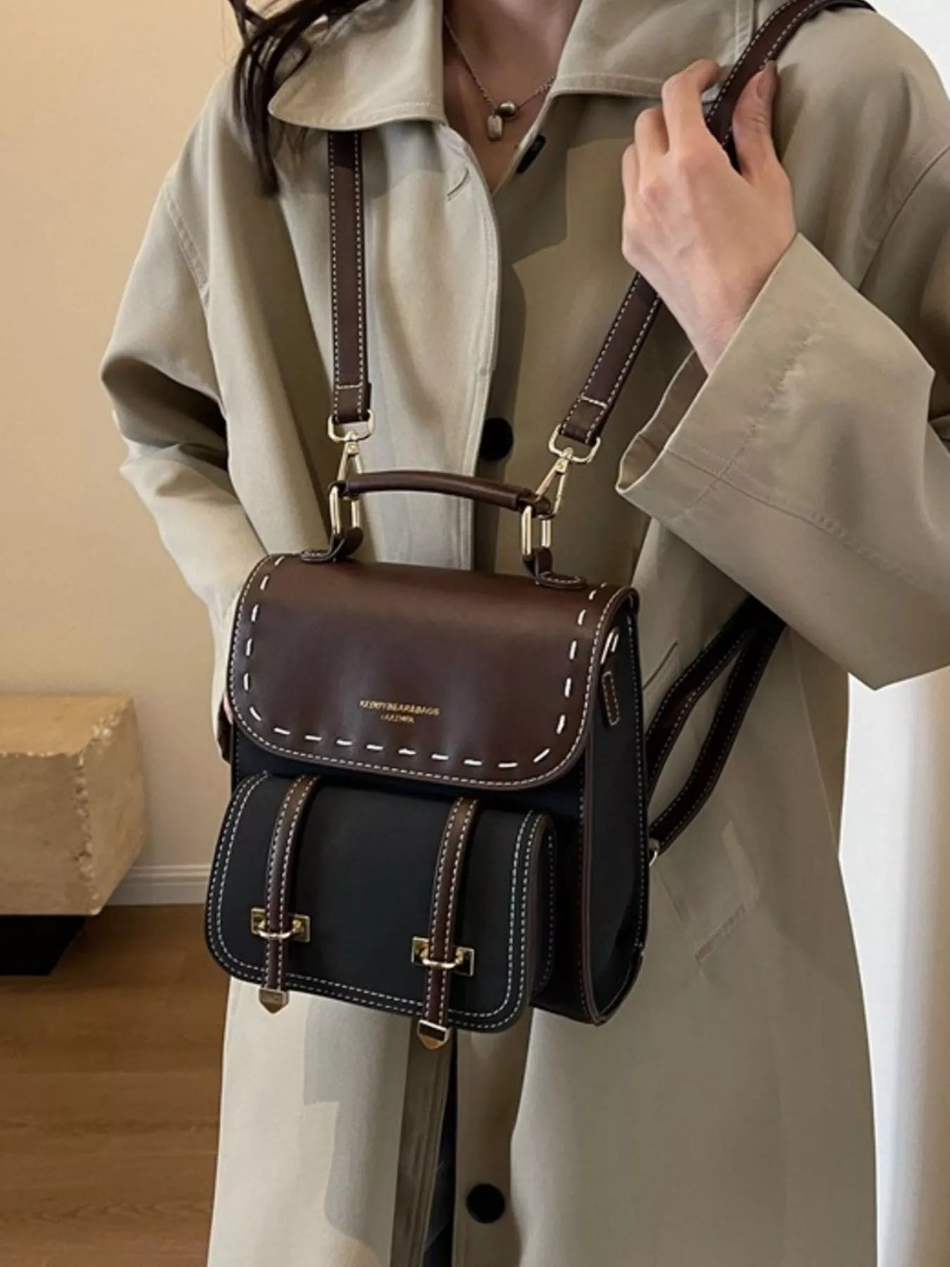 Vintage Style Leather Backpack Bag nicholesgifts