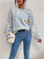 Flower Round Neck Latern Sleeve Sweater nicholesgifts