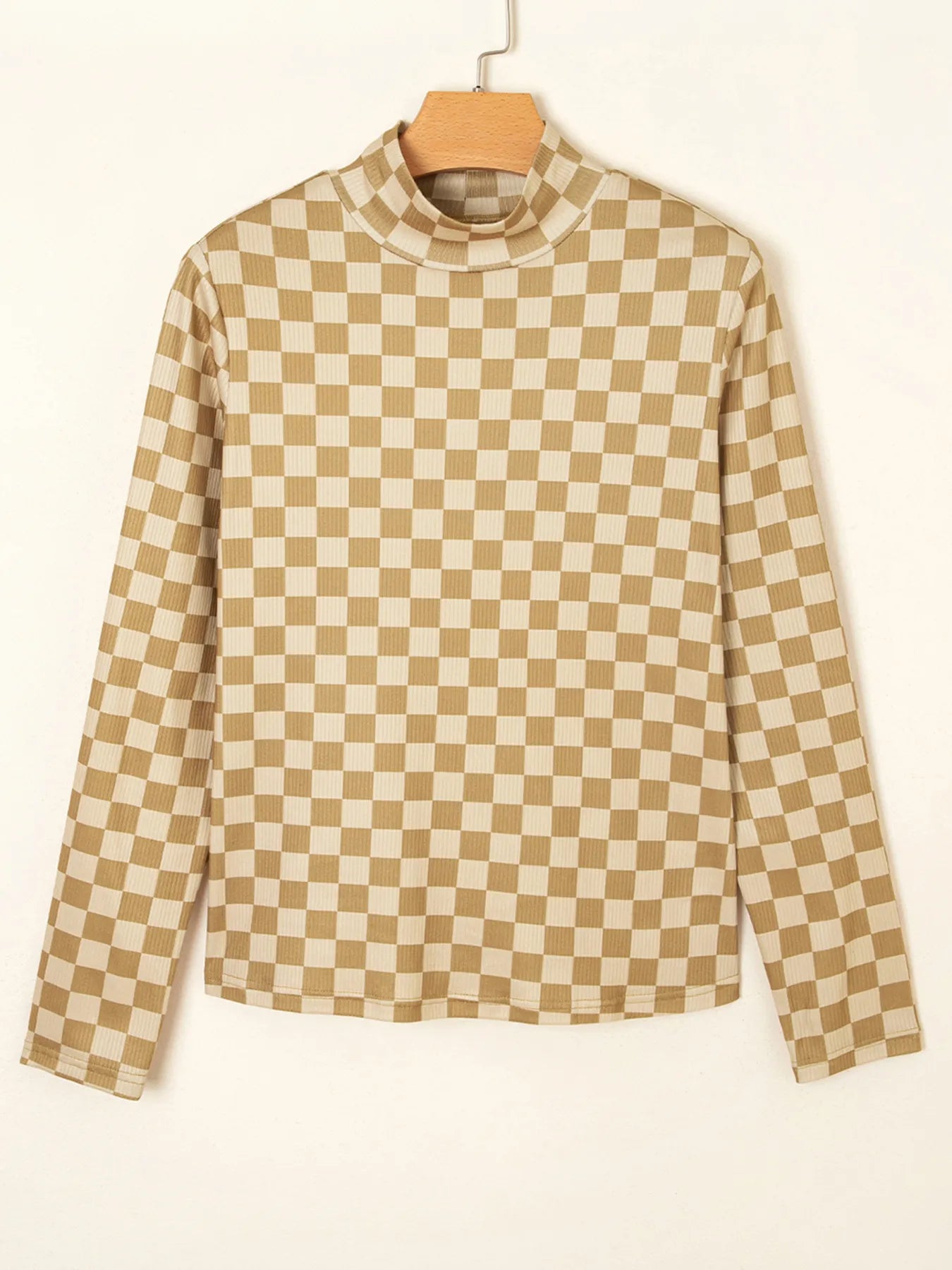 Check Pattern Turtleneck Slim Long Sleeve Tee Trendsi