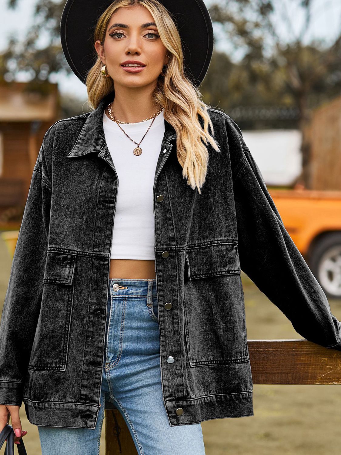 Dropped Shoulder Denim Jacket with Pockets nicholesgifts