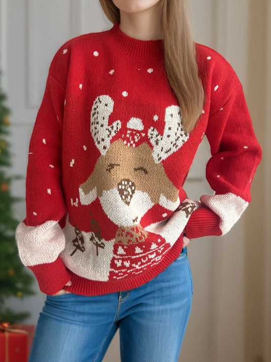 Reindeer Mock Neck Long Sleeve Sweater NicholesGifts