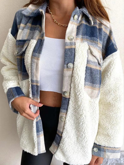 Fuzzy Button Up Long Sleeve Jacket nicholesgifts