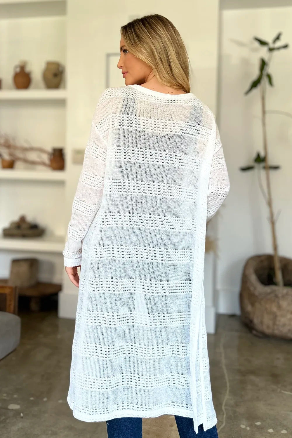 Double Take Full Size Open Front Longline Cardigan NicholesGifts