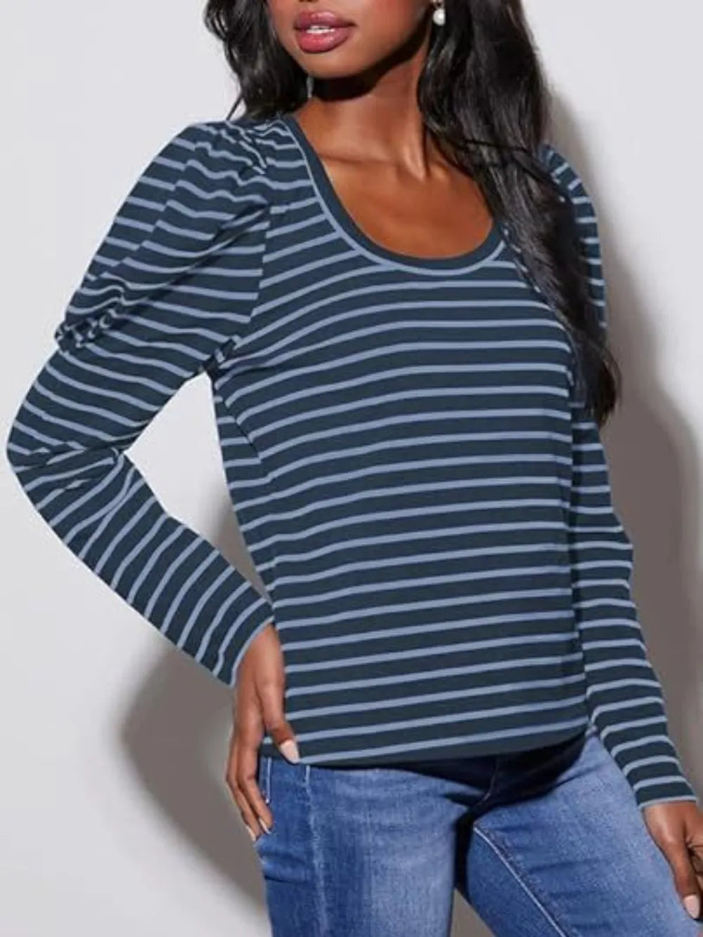 Striped Round Neck Long Sleeve T-Shirt NicholesGifts