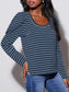 Striped Round Neck Long Sleeve T-Shirt nicholesgifts