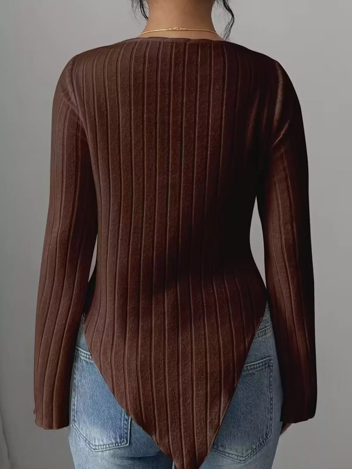 Cowl Neck Ribbed Knit T-Shirt nicholesgifts