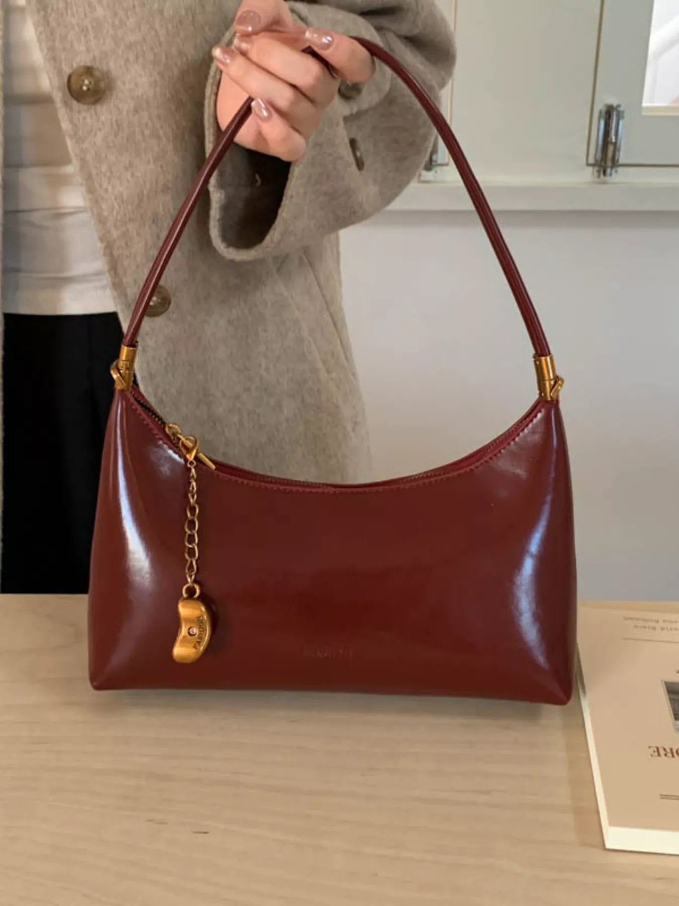 Chain Charm Leather Shoulder Bag nicholesgifts