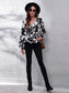 Floral V-Neck Balloon Sleeve Peplum Blouse nicholesgifts