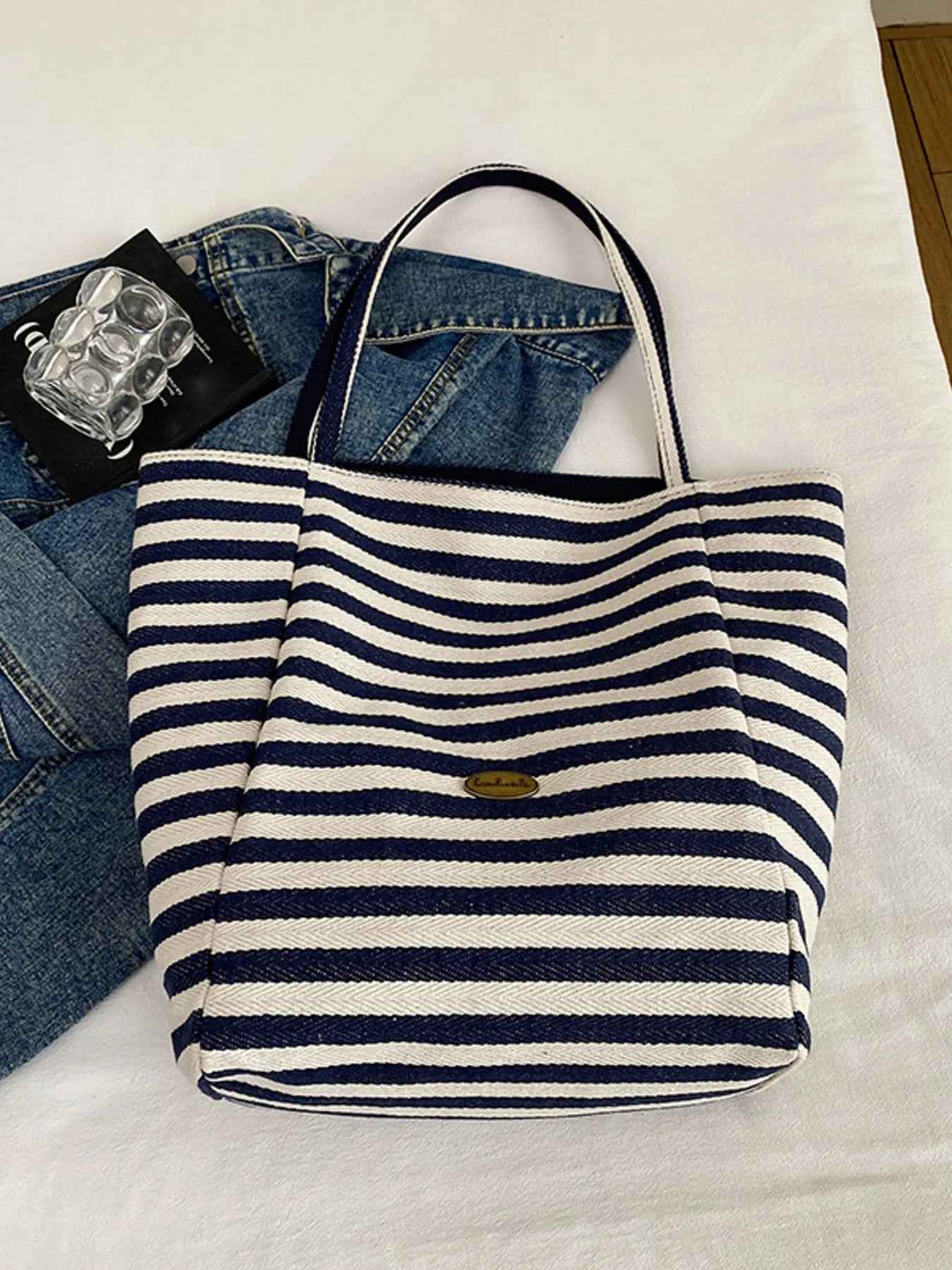 Striped Canvas Tote Bag Trendsi