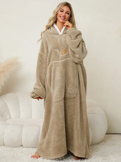 Pocketed Contrast Long Sleeve Hooded Lounge Dress nicholesgifts