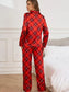 Plaid Button Up Long Sleeve Top and Pants Lounge Set nicholesgifts