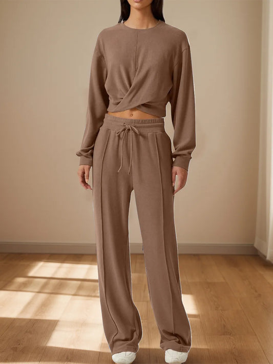 Crisscross Round Neck Top and Drawstring Pants Set nicholesgifts
