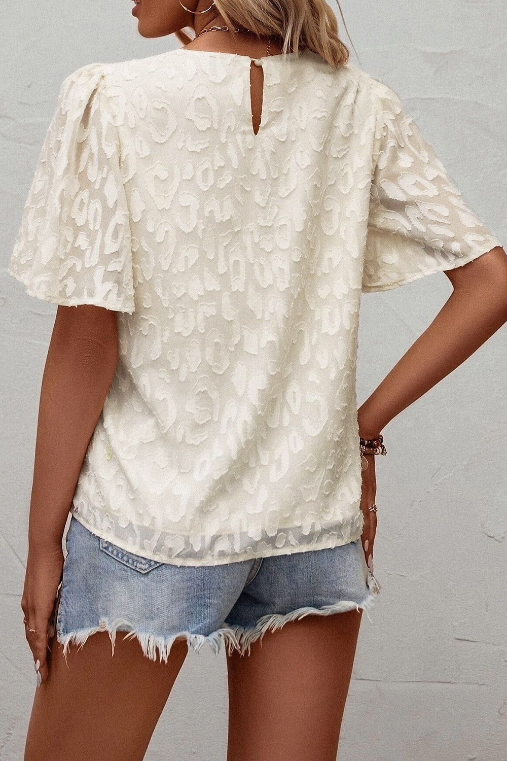 Women Ivory Colored Round Neck Half Sleeve Blouse nicholesgifts