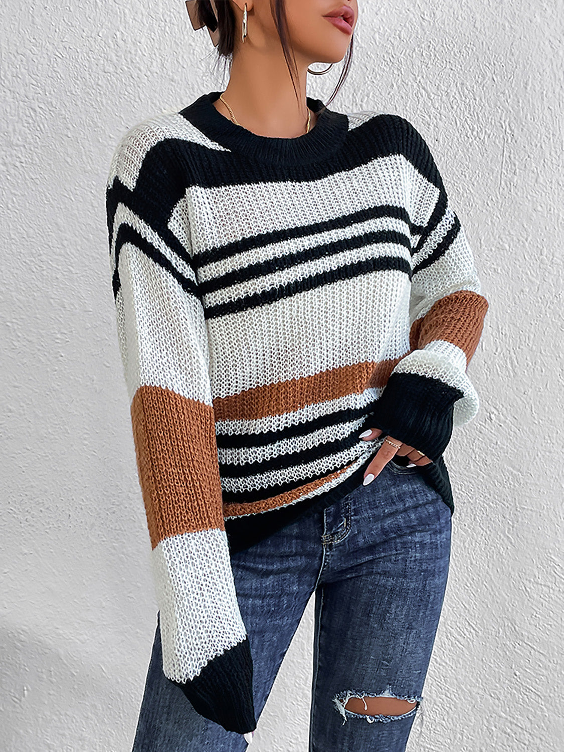 Striped Round Neck Sweater nicholesgifts