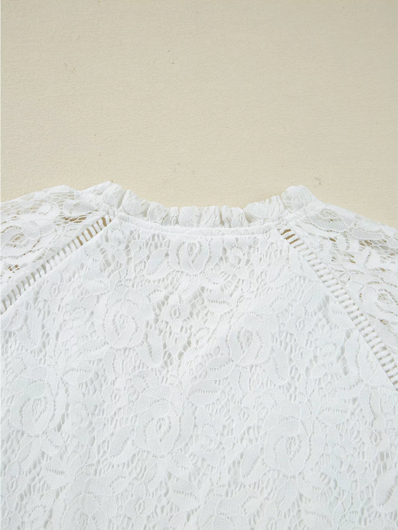 Tie Neck Lace Ruffle Detail Long Sleeve Blouse Trendsi