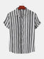 Men's Plus Size Striped Short Sleeve Button-Down Shirt nicholesgifts