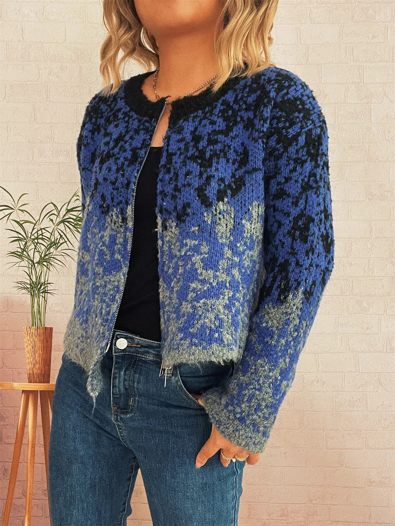 Asymmetrical Hem Zip Up Cardigan