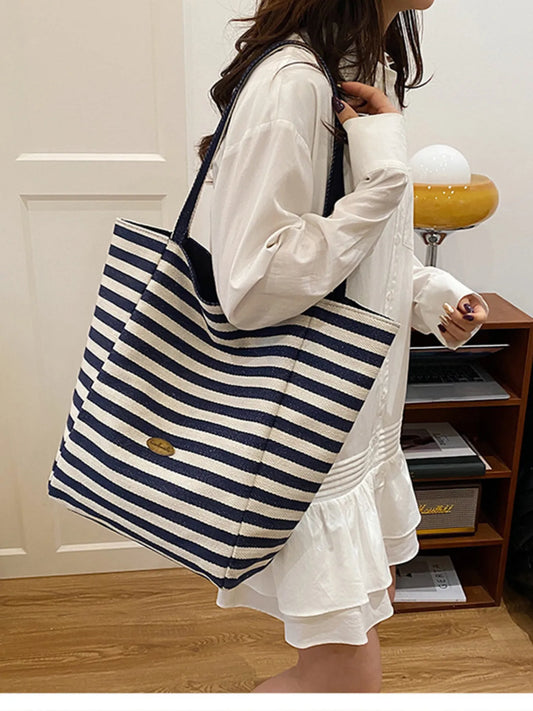 Striped Canvas Tote Bag Trendsi