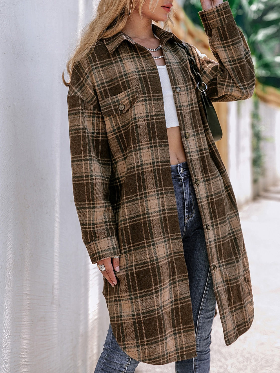 Plaid Button Up Long Sleeve Shacket nicholesgifts