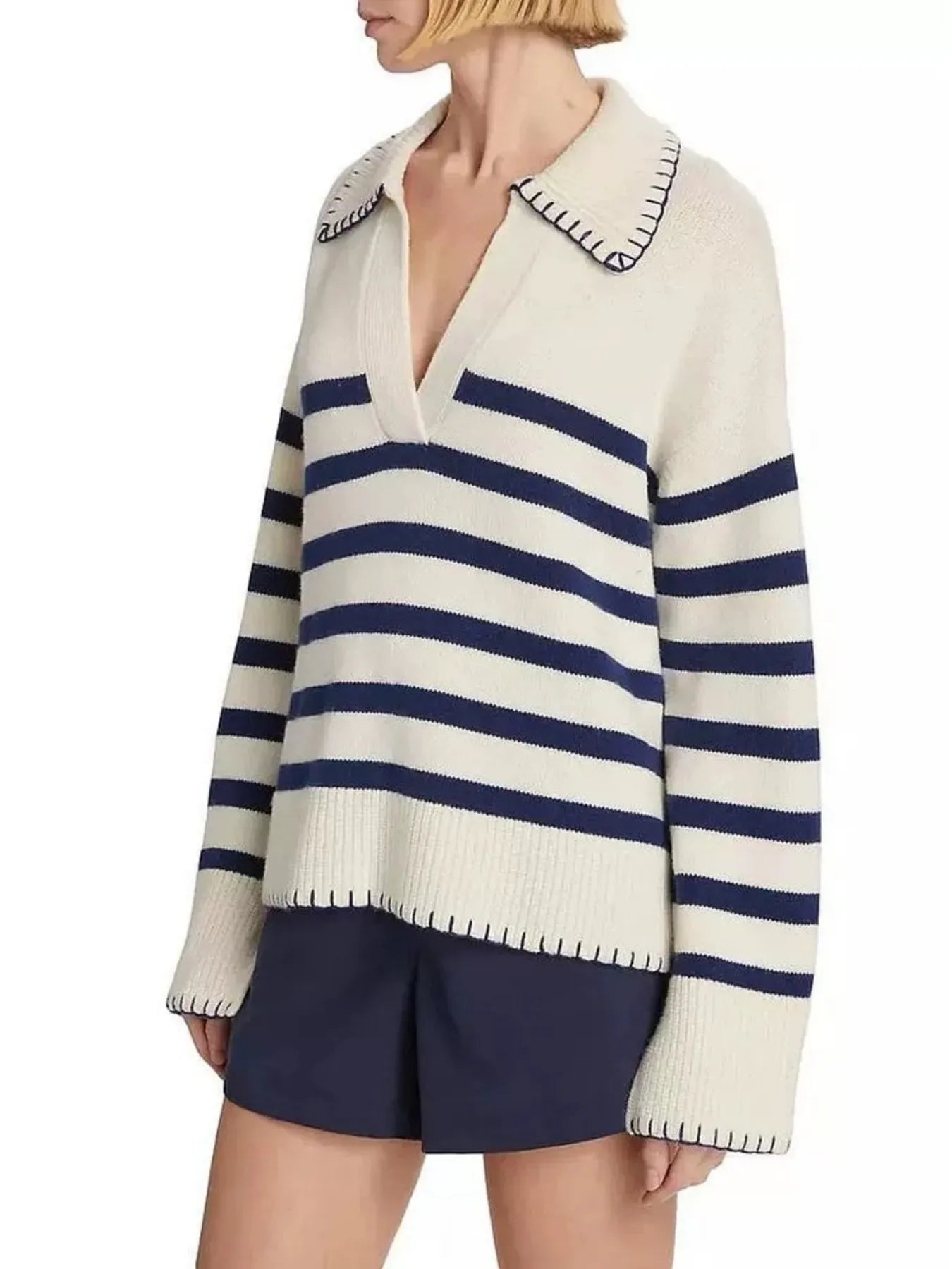Striped Johnny Collar Sweater NicholesGifts