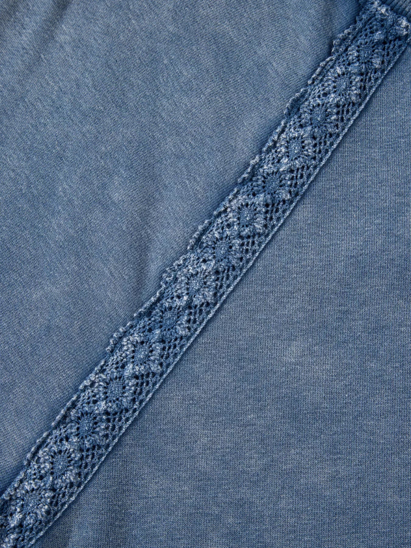 Lace Patchwork Detail Notched Neck Mineral Wash Baggy Sweatshirt Trendsi