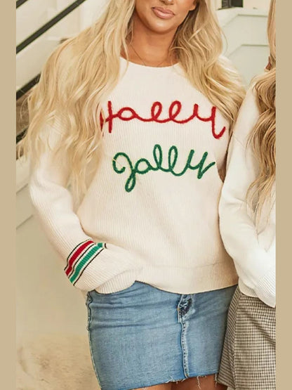 Letter Round Neck Long Sleeve Sweater nicholesgifts