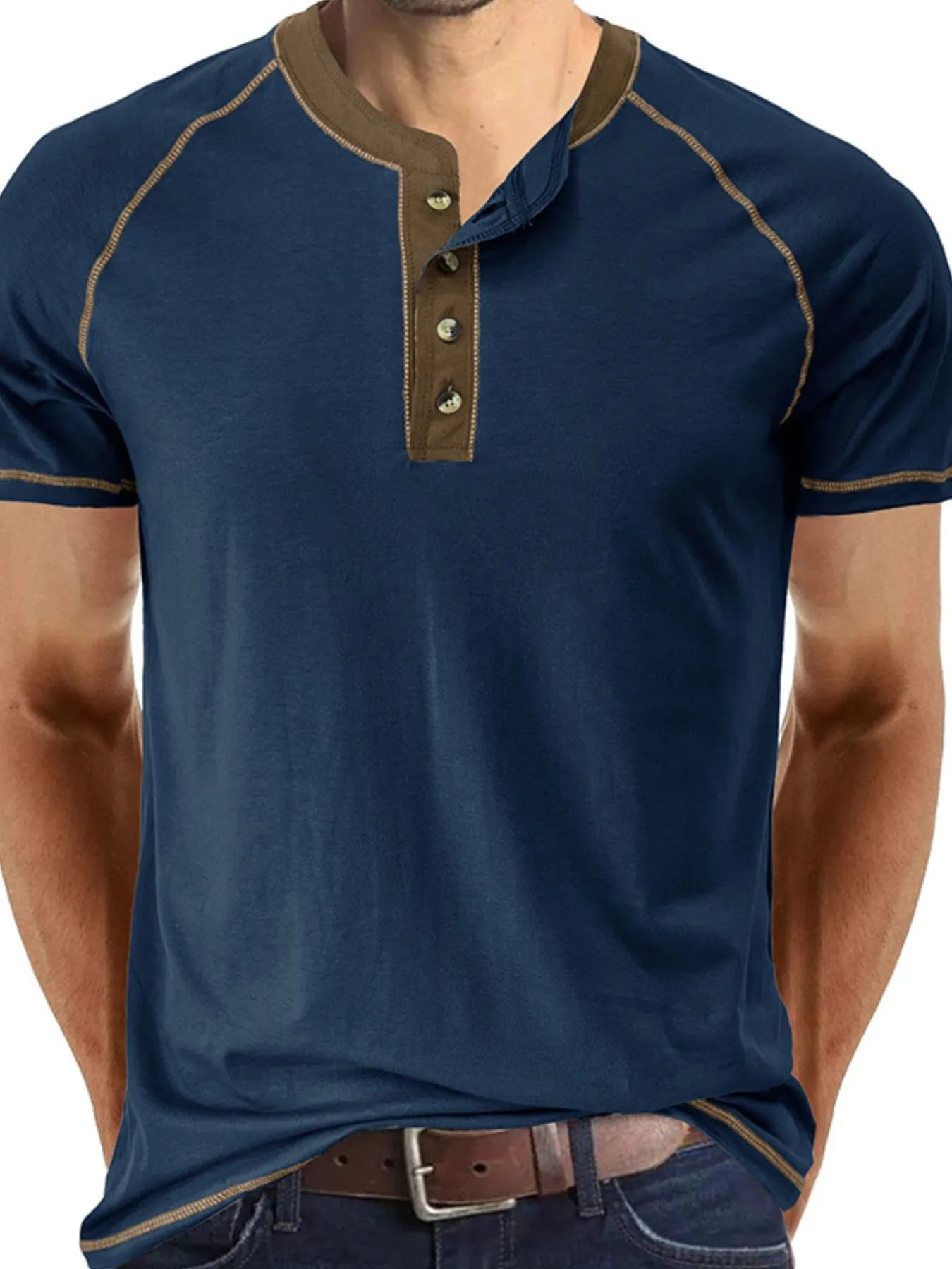 Men's Contrast Trim Henley Polo Shirt NicholesGifts