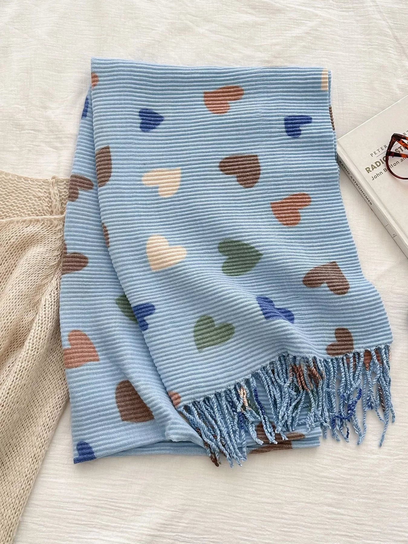 Women Heart Patterned Tassel Scarf Valentine's Day Gift For Her nicholesgifts