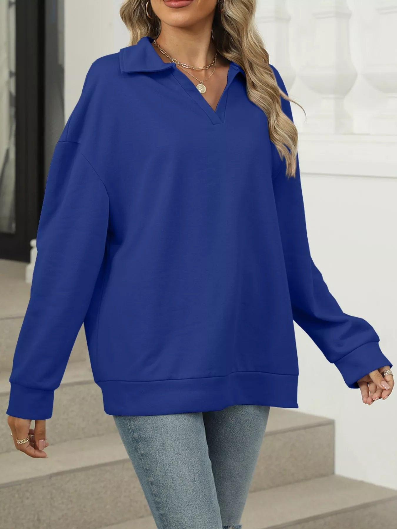 Johnny Collar Long Sleeve Sweatshirt Trendsi