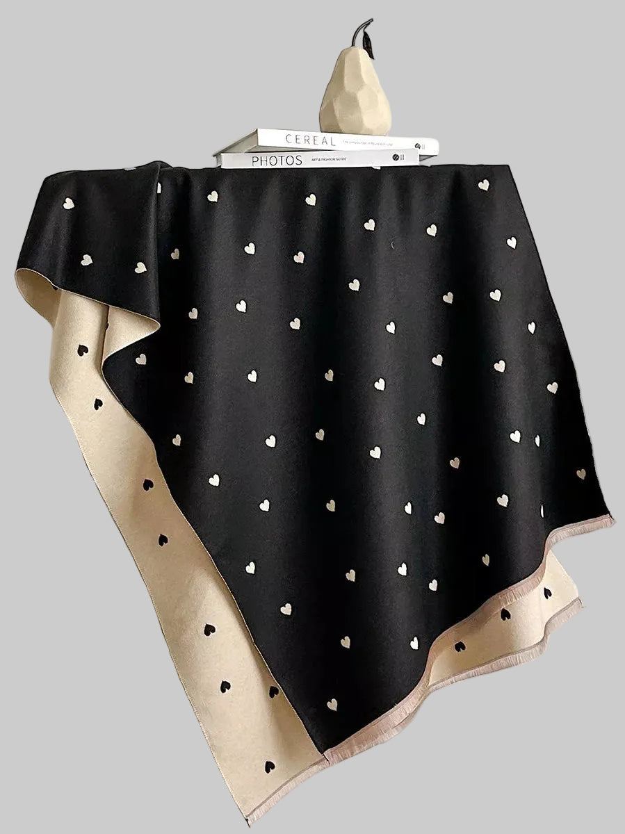 Women Heart-Patterned Raw Hem Winter Scarf nicholesgifts