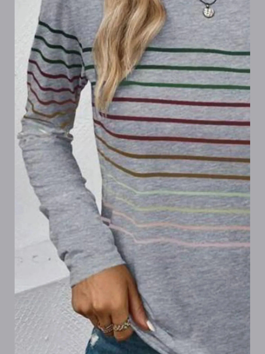 Striped Round Neck Long Sleeve T-Shirt nicholesgifts