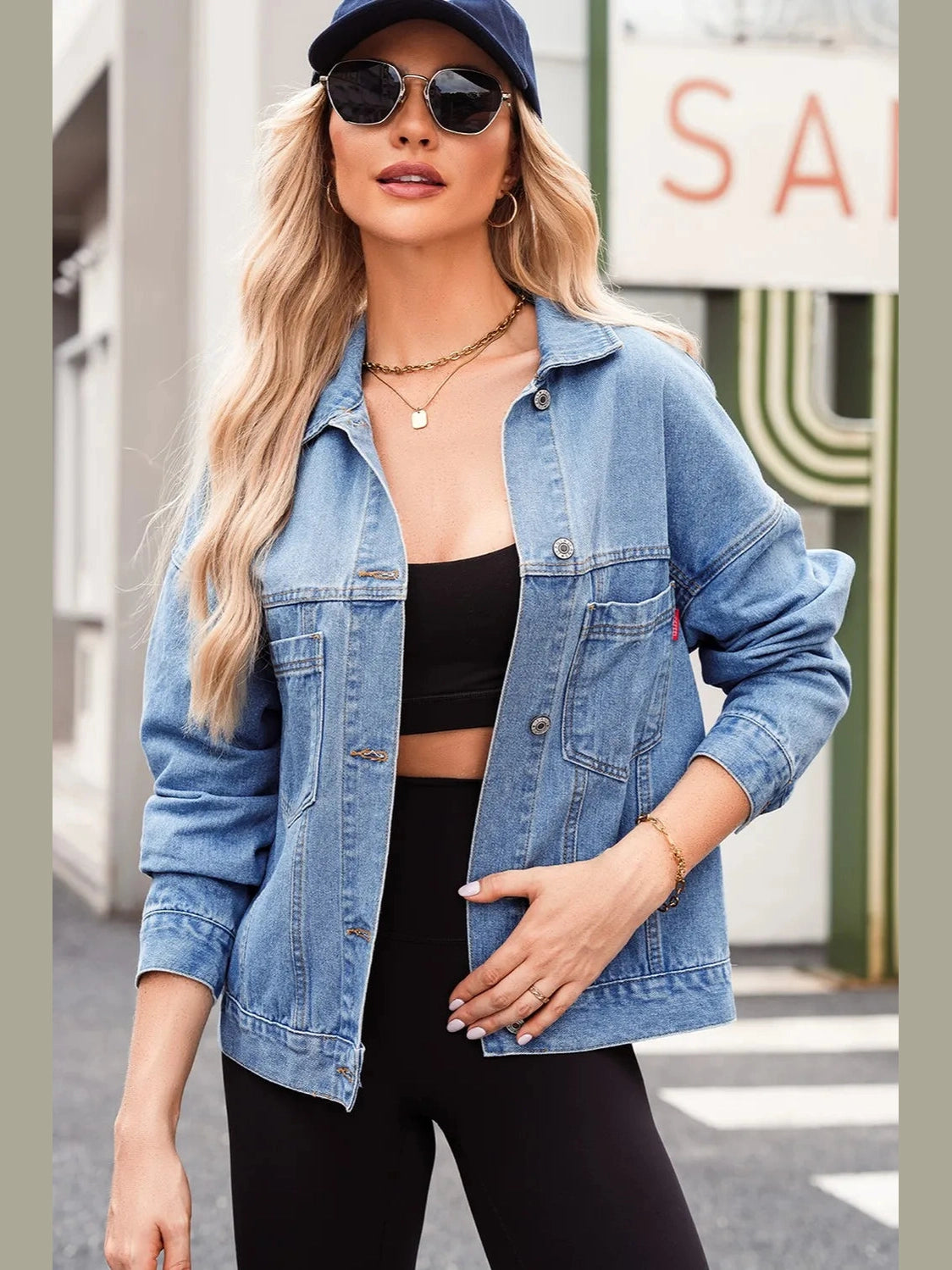 Pocketed Button Up Denim Jacket nicholesgifts
