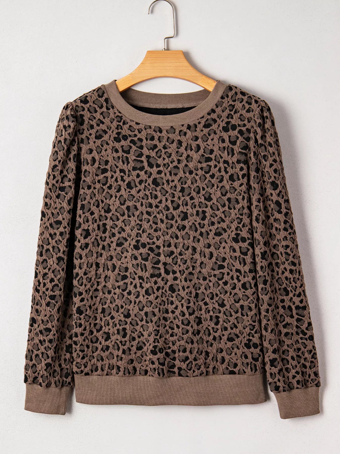 Ribbed Trim Leopard Print Long Sleeve Top NicholesGifts
