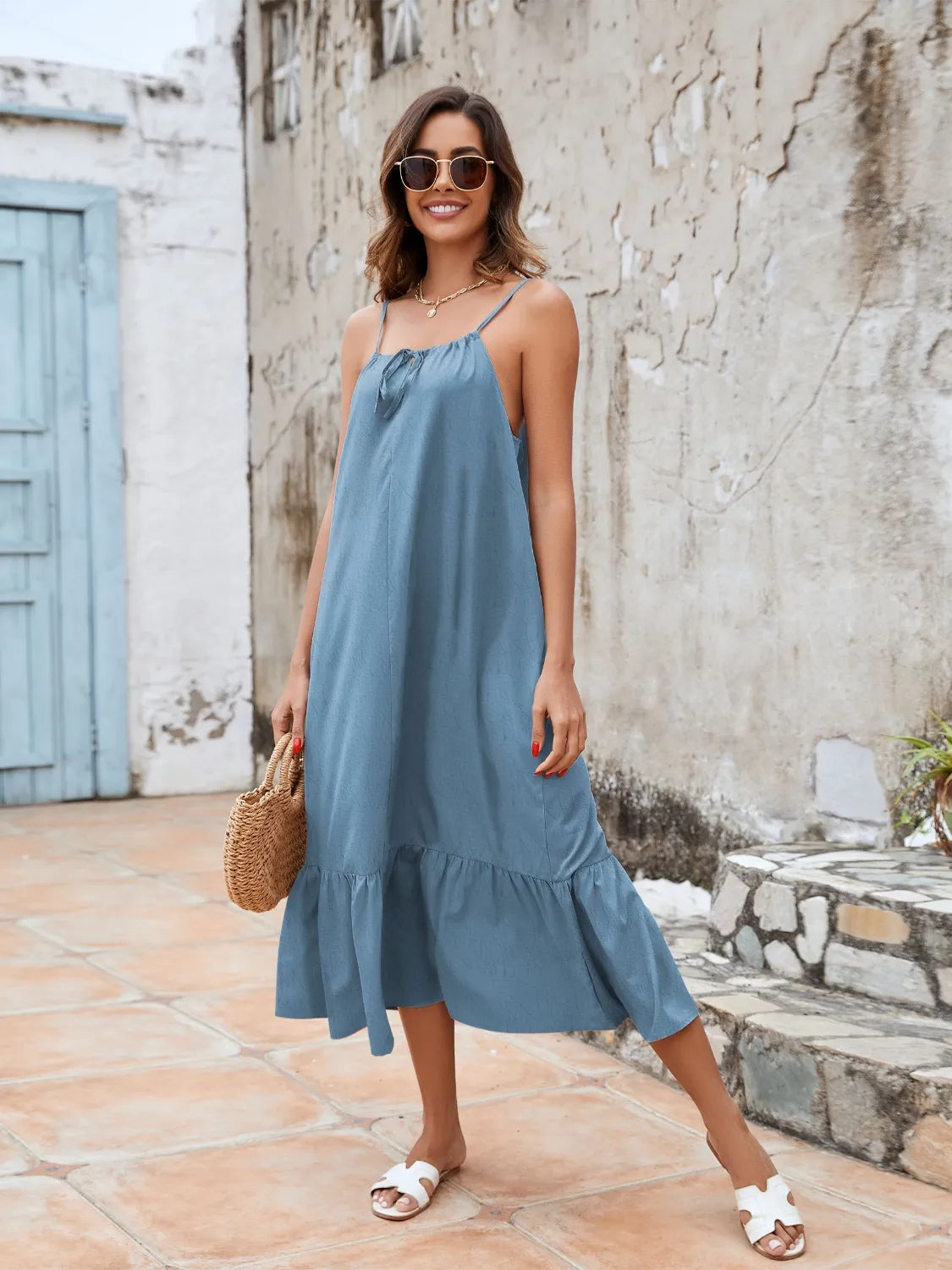 Ruffled Hem Midi Cami Dress NicholesGifts