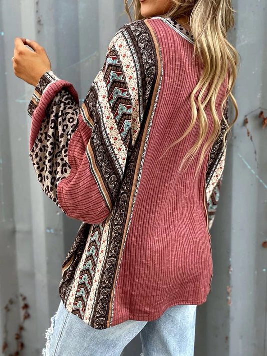 Leopard Color Block Ribbed Top nicholesgifts