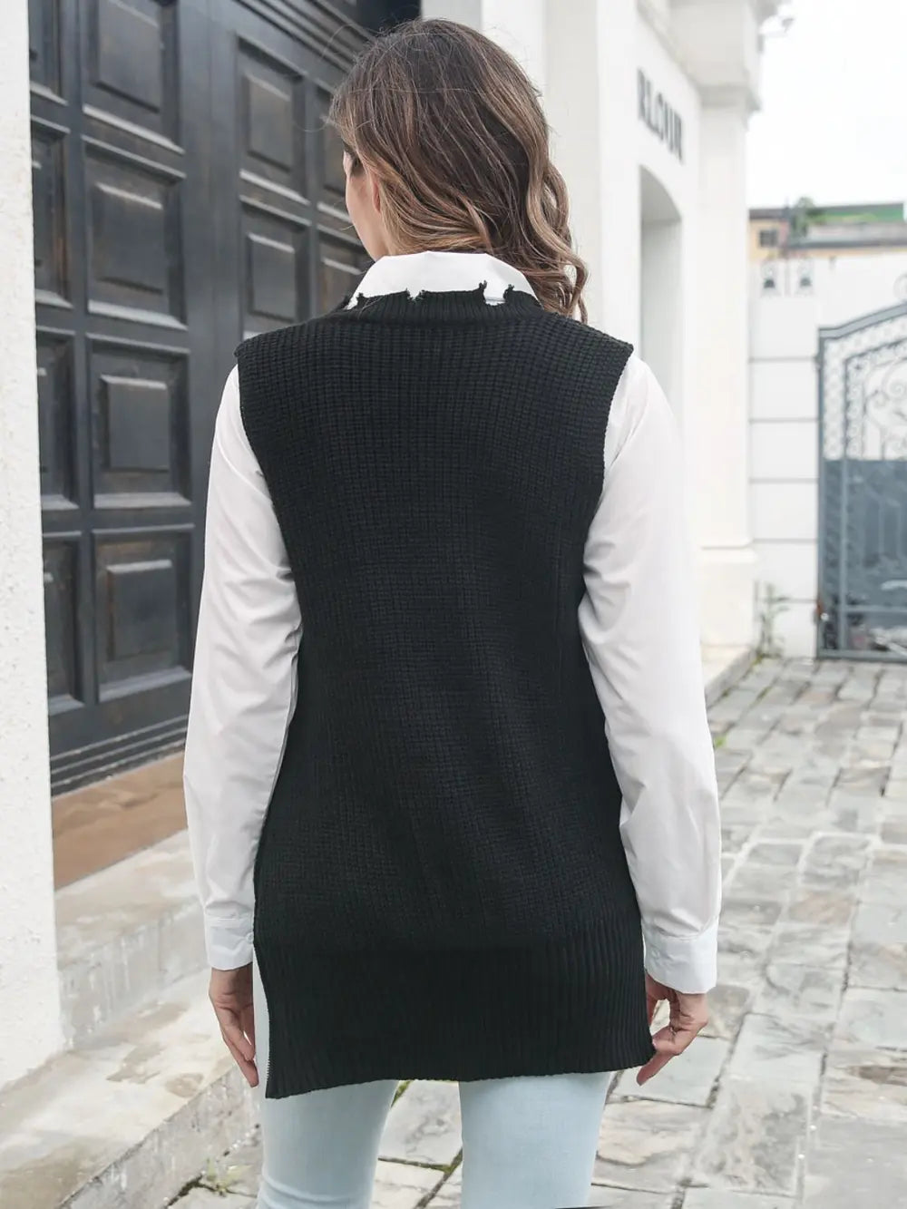 Frayed Hem Slit Sweater Vest nicholesgifts