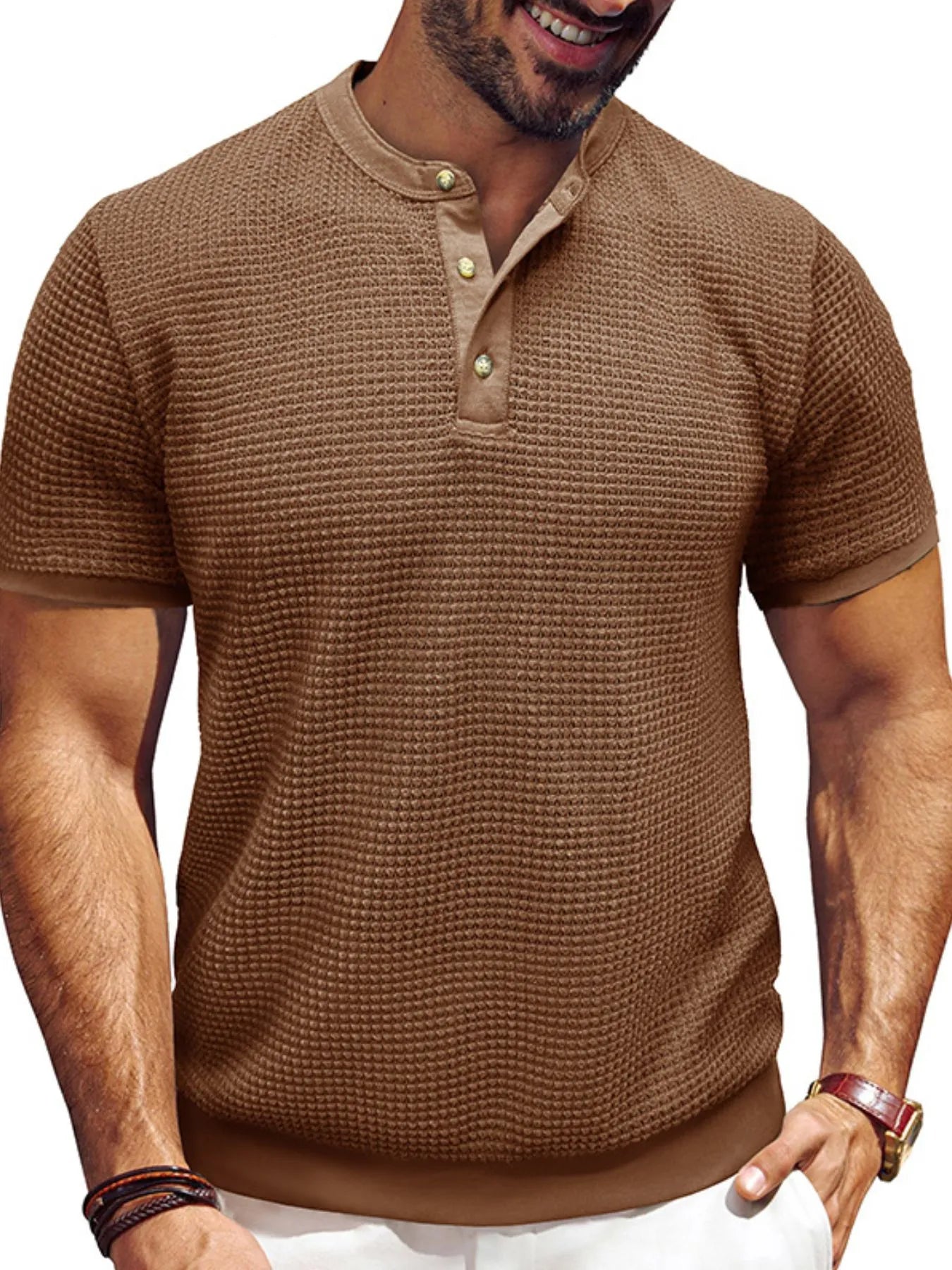 Men's Textured Henley Short Sleeve T-Shirt NicholesGifts
