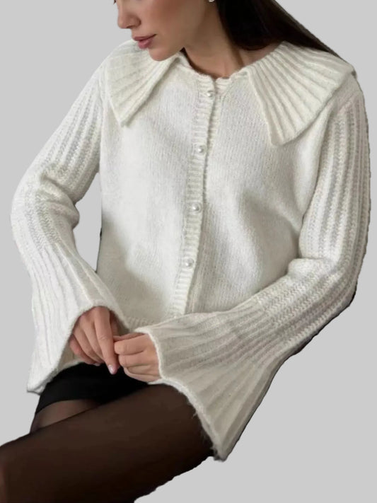 Women Button Up Flare Sleeve Cardigan Sweater nicholesgifts