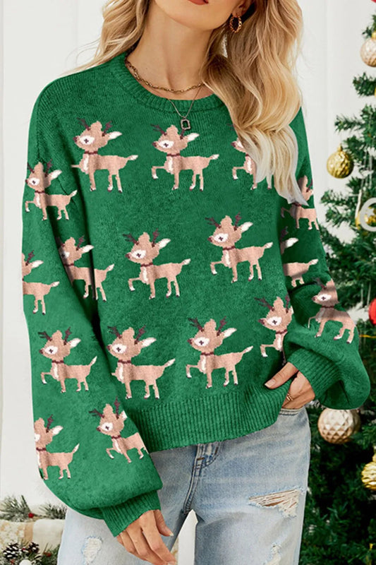 Reindeer Round Neck Drop Shoulder Sweater Trendsi