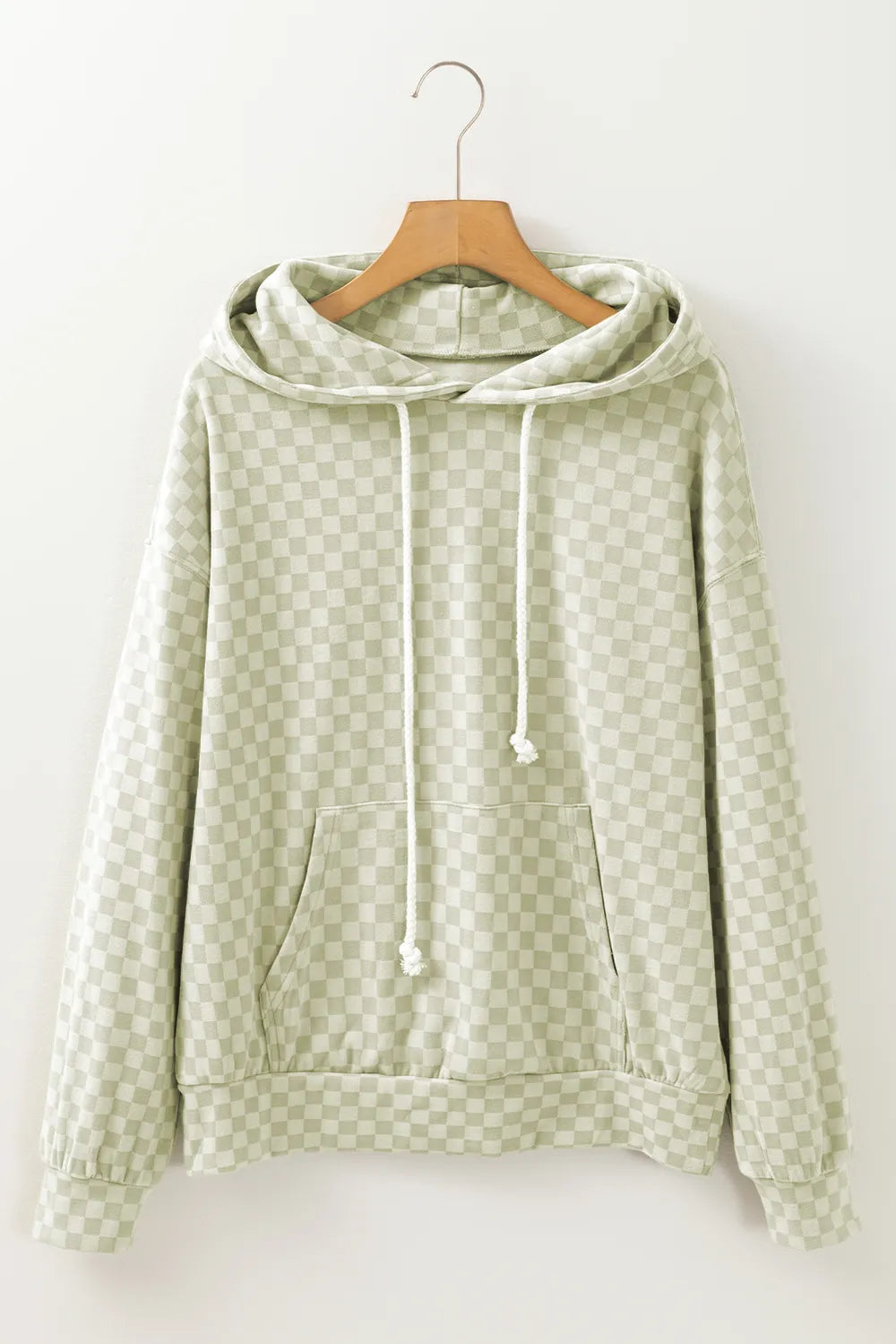 Checkered Print Kangaroo Pocket Drawstring Hoodie Trendsi