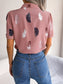 Feather Print Lapel Collar Puff Sleeve Shirt nicholesgifts