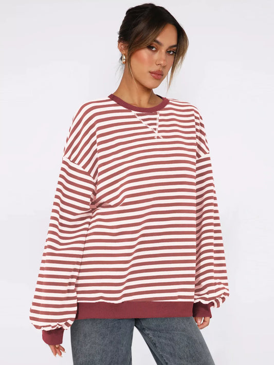 Striped Round Neck Long Sleeve Sweatshirt nicholesgifts