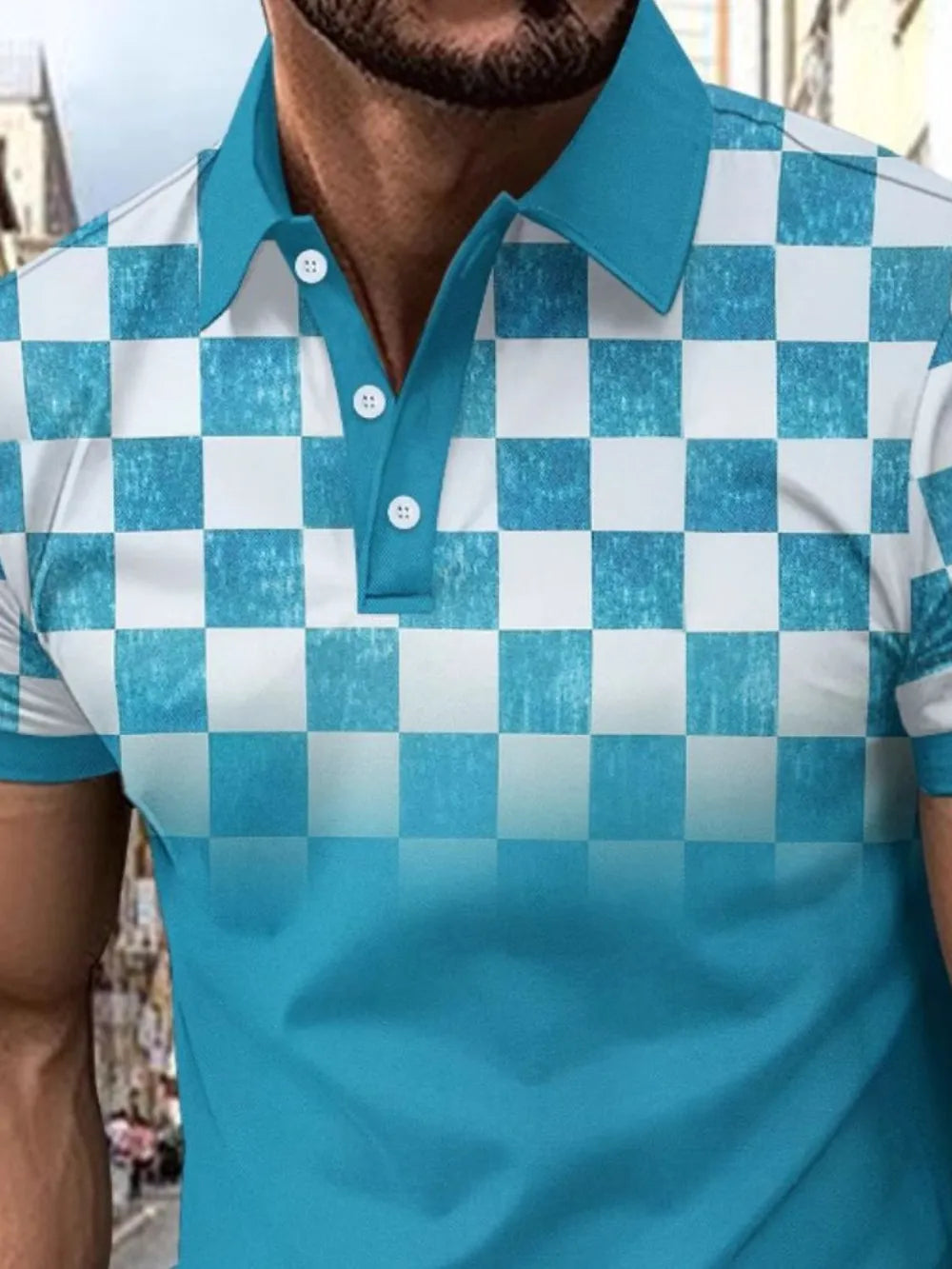 Men's Full Size Collared Checkered Short Sleeve Polo Plus Size NicholesGifts