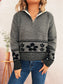 Flower Zip Collar Long Sleeve Sweater nicholesgifts
